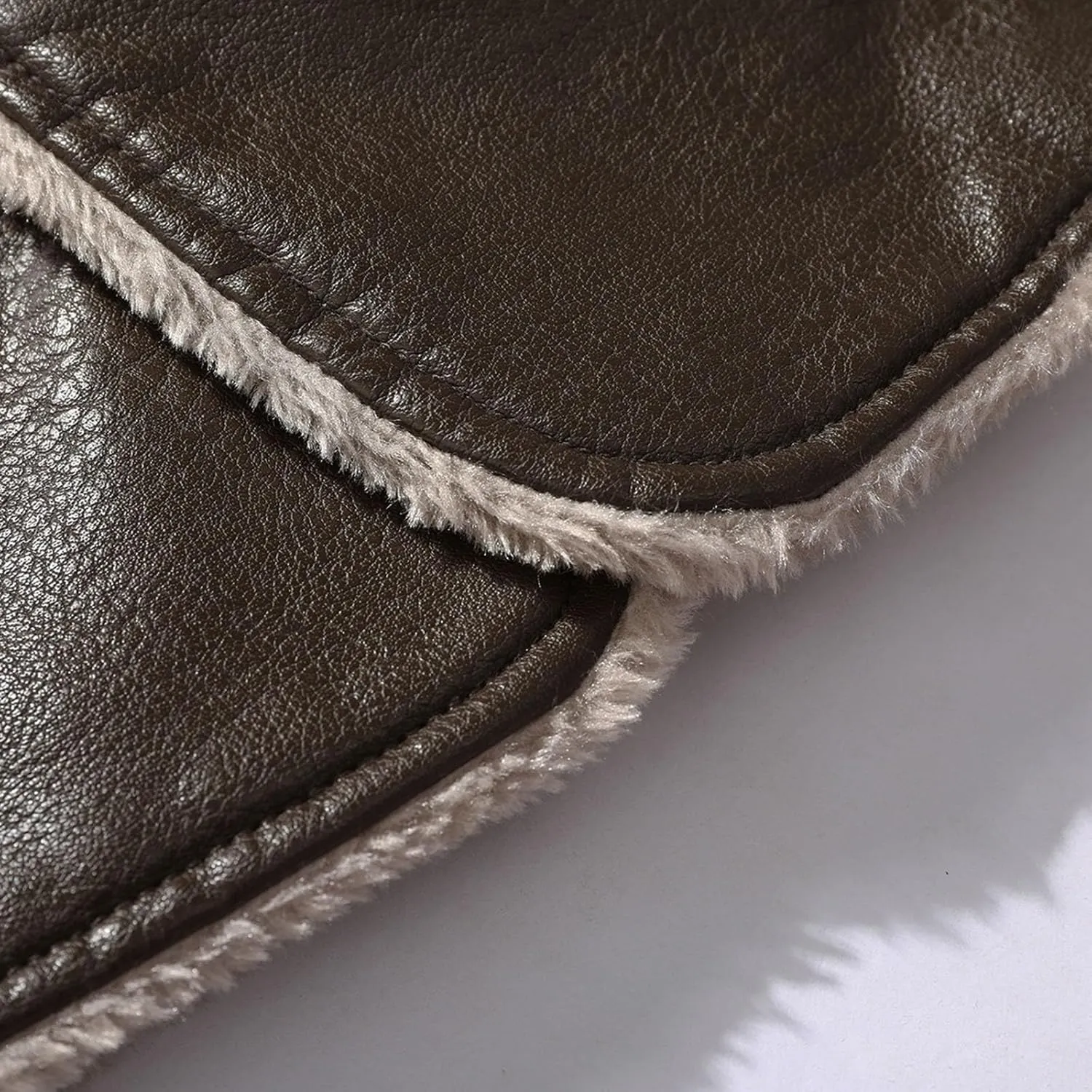 Men's Faux Leather Jacket Thick Faux Fur Shearling Lapel Collar Botton Down Long Trench Coats Long Pu Leather Jacket