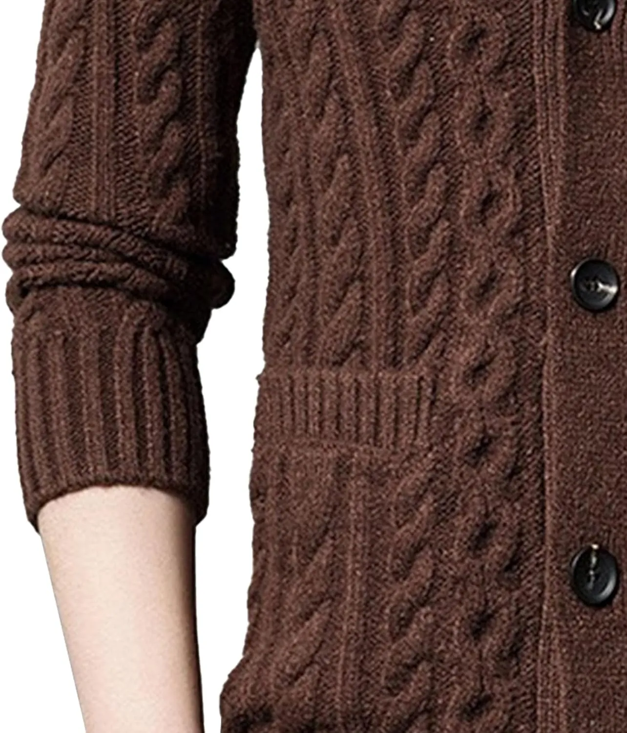 Mens Fit Long Sleeve Casual Cardigans Button Down Cable Knitted Sweater with Pockets Winter Chunky Open Sweaters