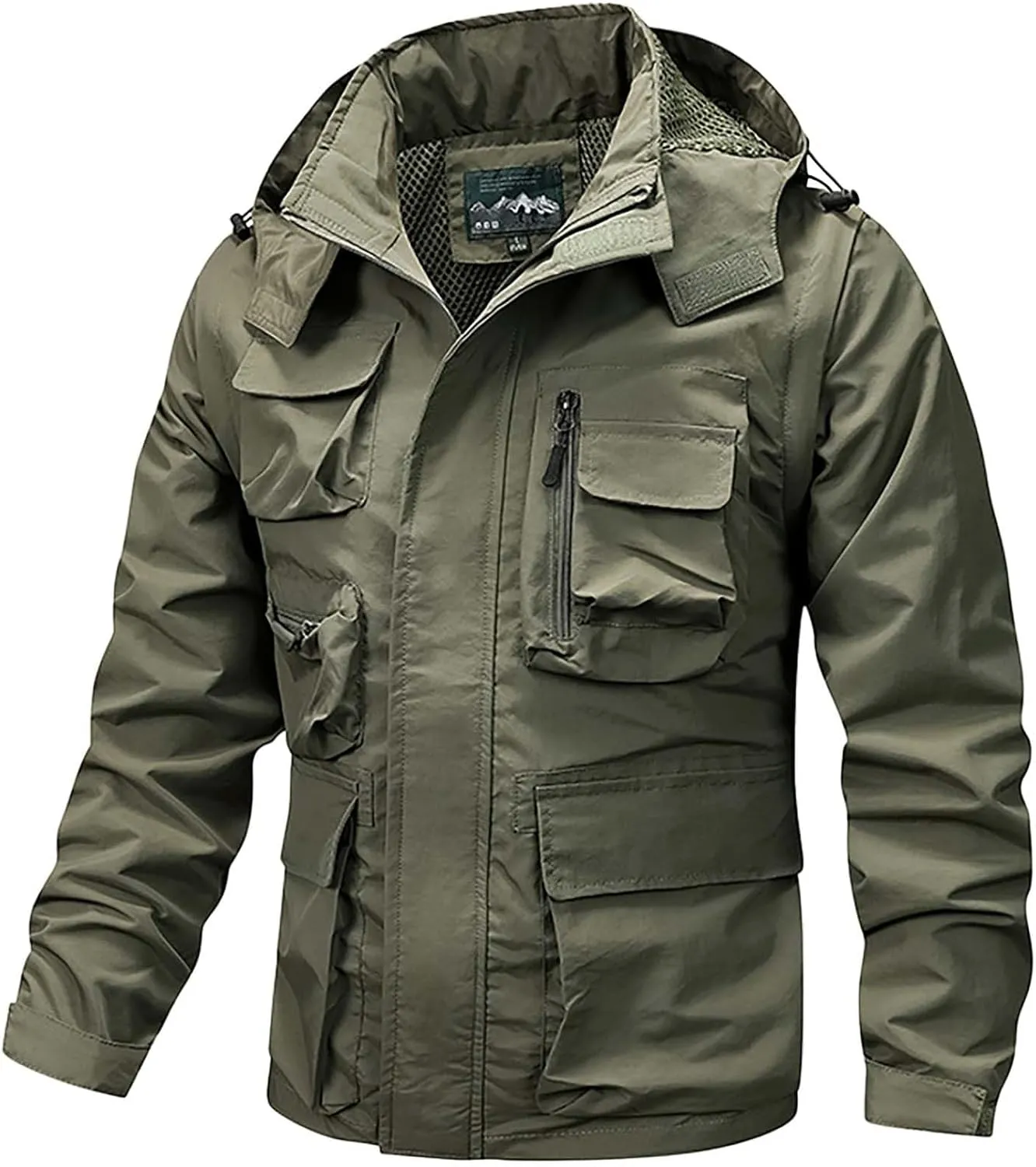 Mens Lightweight Hiking Windproof Jacket Detachable Hood Sleeve Waterproof Hooded Rain Jackets Outdoor Work Jackets