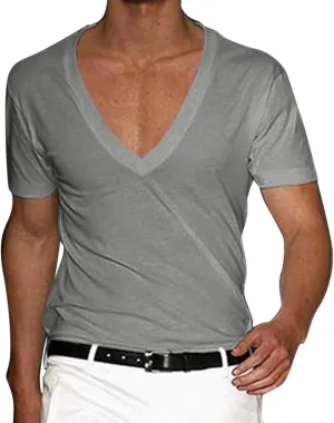 Men's Muscle T-Shirts Stretch Slim V Neck Short Sleeve Bodybuilding Gym Tee Tops Lightweight Quick Dry Workout Shirts