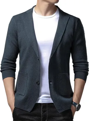 Mens Notched Lapel Cotton Cardigan Casual Knitted Comfor Clothes Coat Button Down Sweater Blazer Pockets