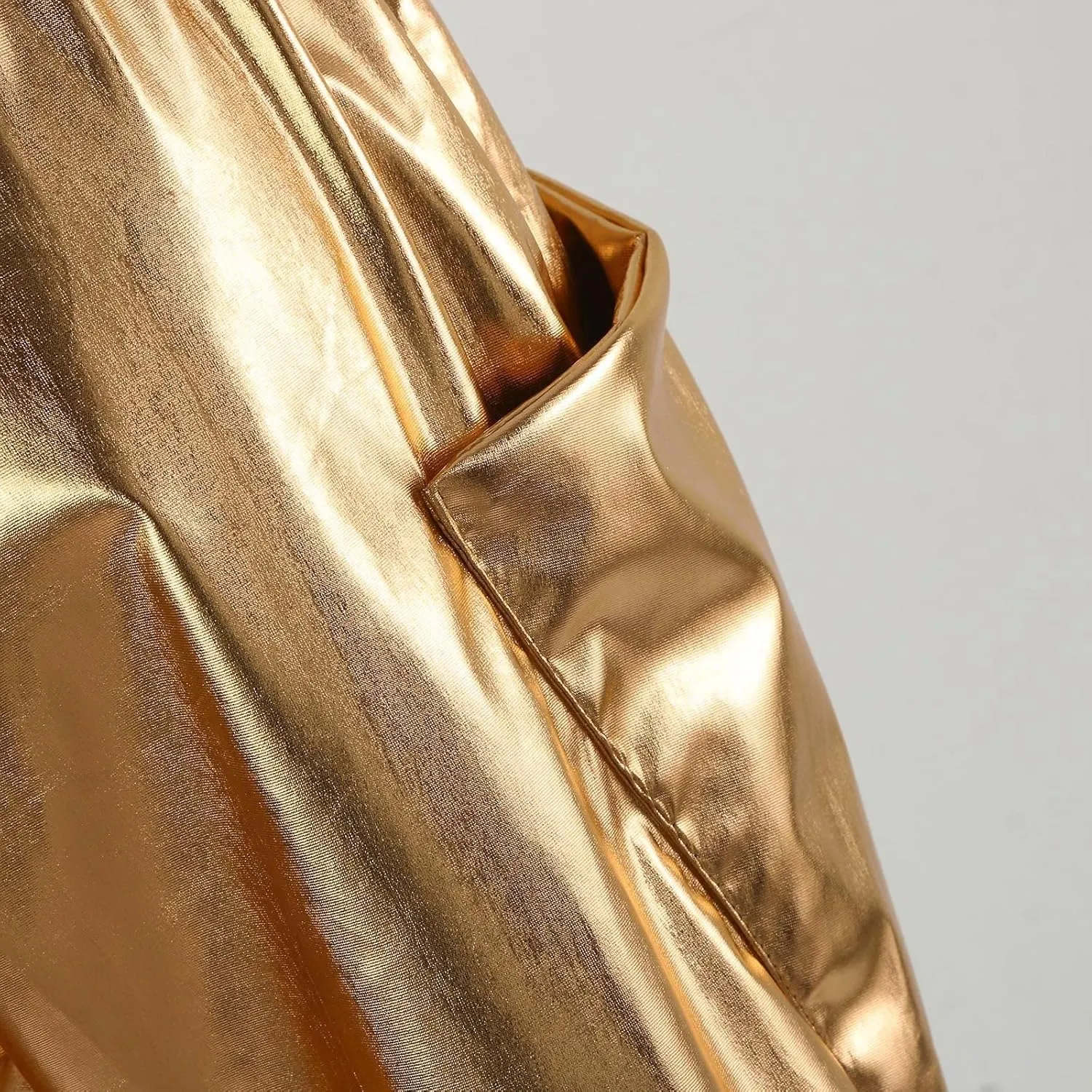 Men's Shiny Faux Leather Pants Drawstring Straight Leg Trousers Metallic Gold Disco Nightclub Pants with Pockets