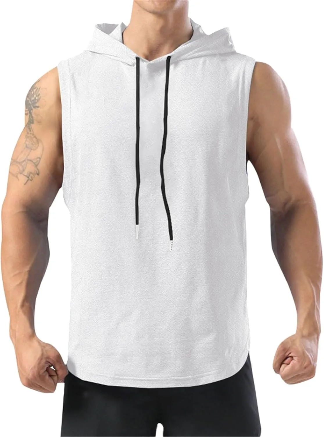 Men's Sleeveless Tank Tops with Hood Athletic Workout Gym Bodybuilding Pullover Summer Sport Basketball Vest Tops