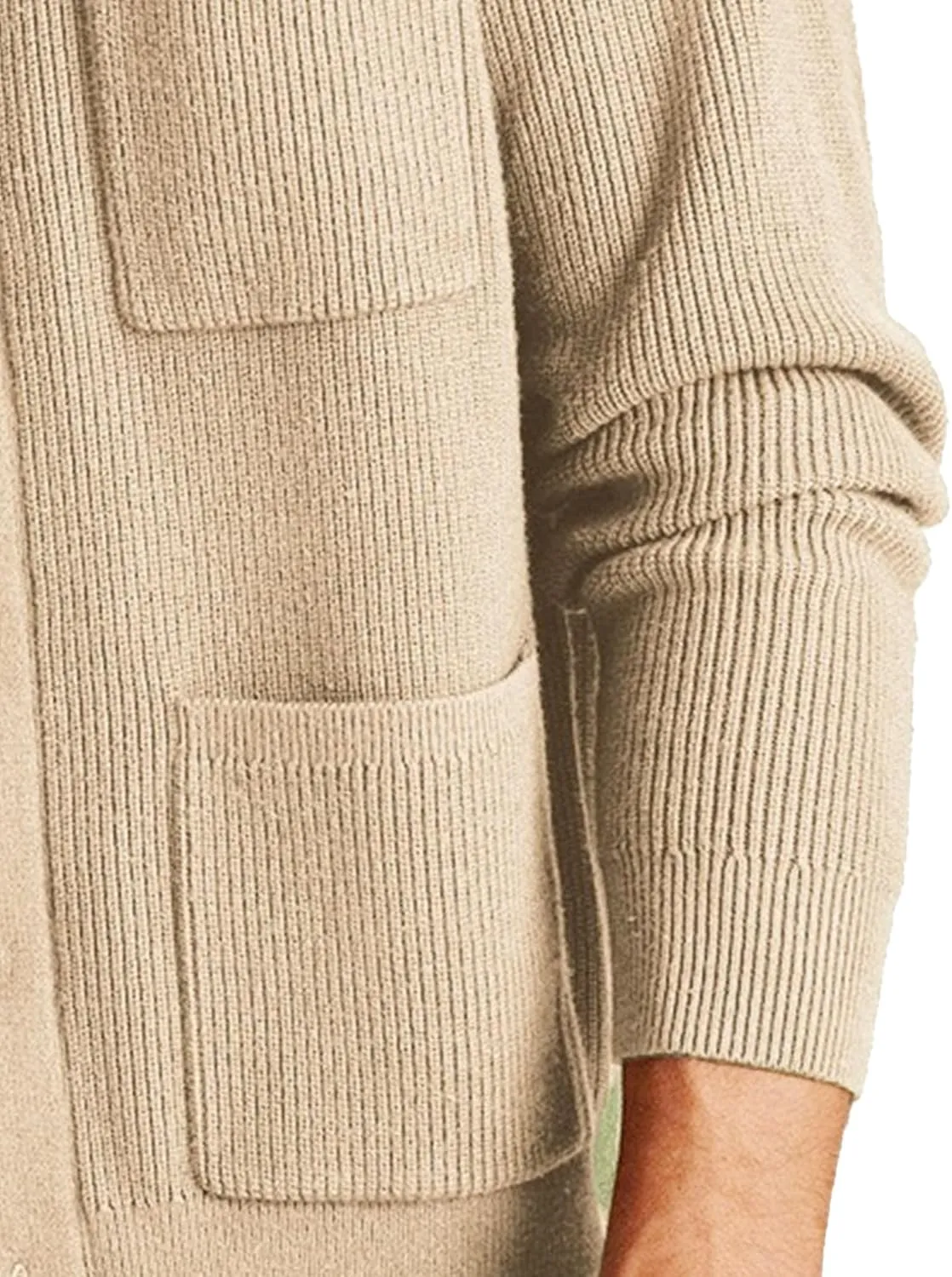 Men's Solid Color Button Down Cardigans Lapel Knitted Cardigan Long Sleeve Chunky Knit Multi-Pocket Open Sweater