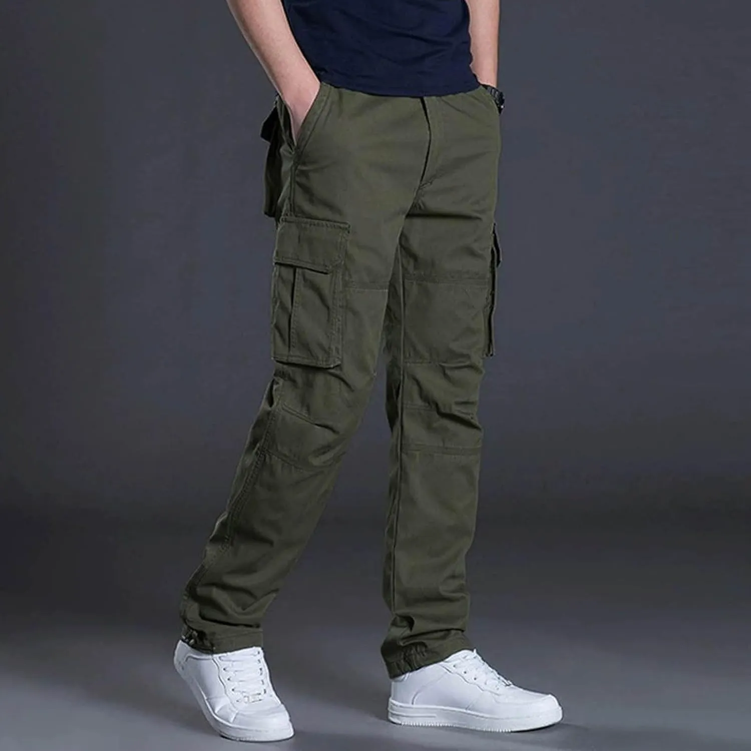 Men's Twill Pants Fashion Stretch Relaxed-Fit Cargo Pants Multi-Pocket Outdoor Sports Workout Athletic Work Pants