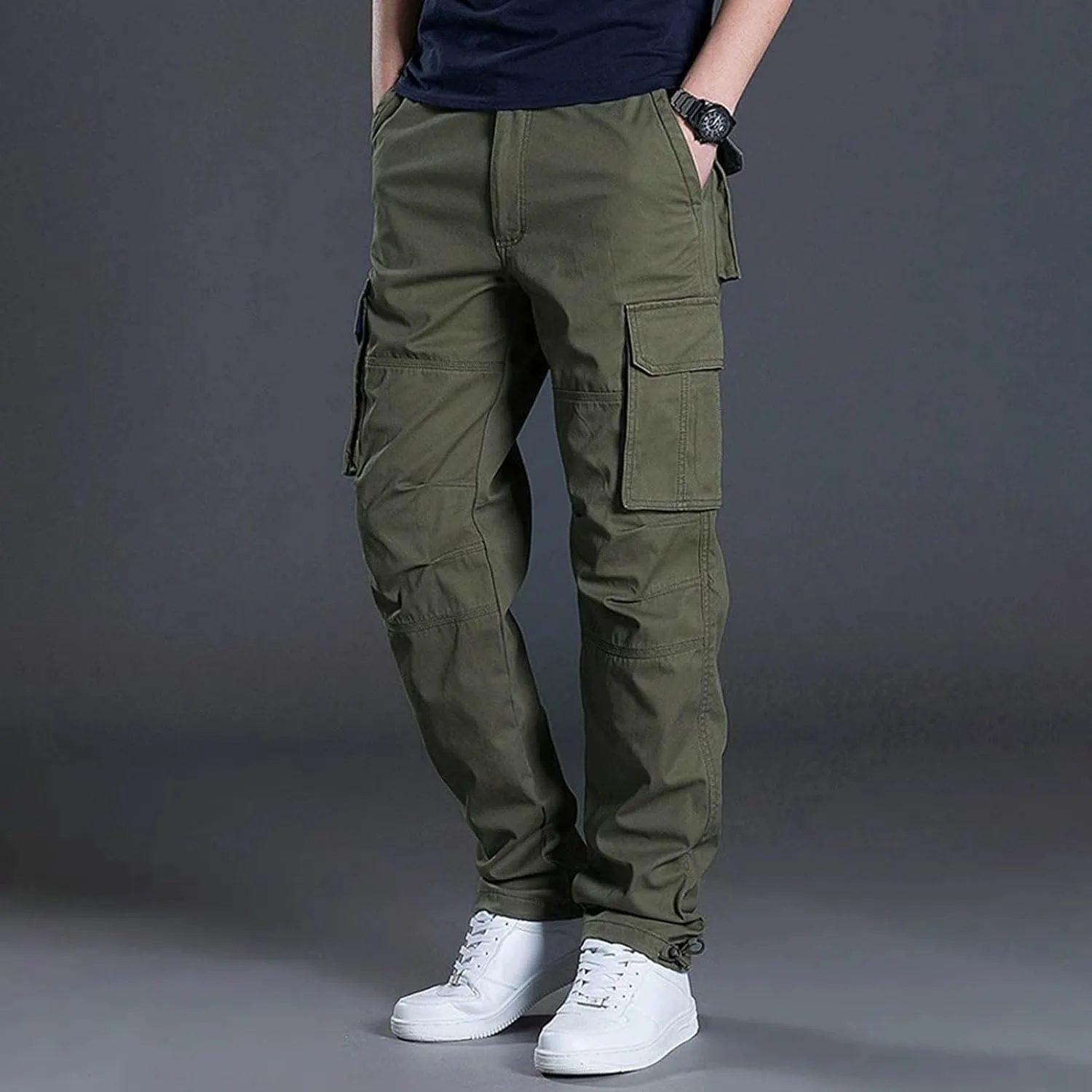 Men's Twill Pants Fashion Stretch Relaxed-Fit Cargo Pants Multi-Pocket Outdoor Sports Workout Athletic Work Pants