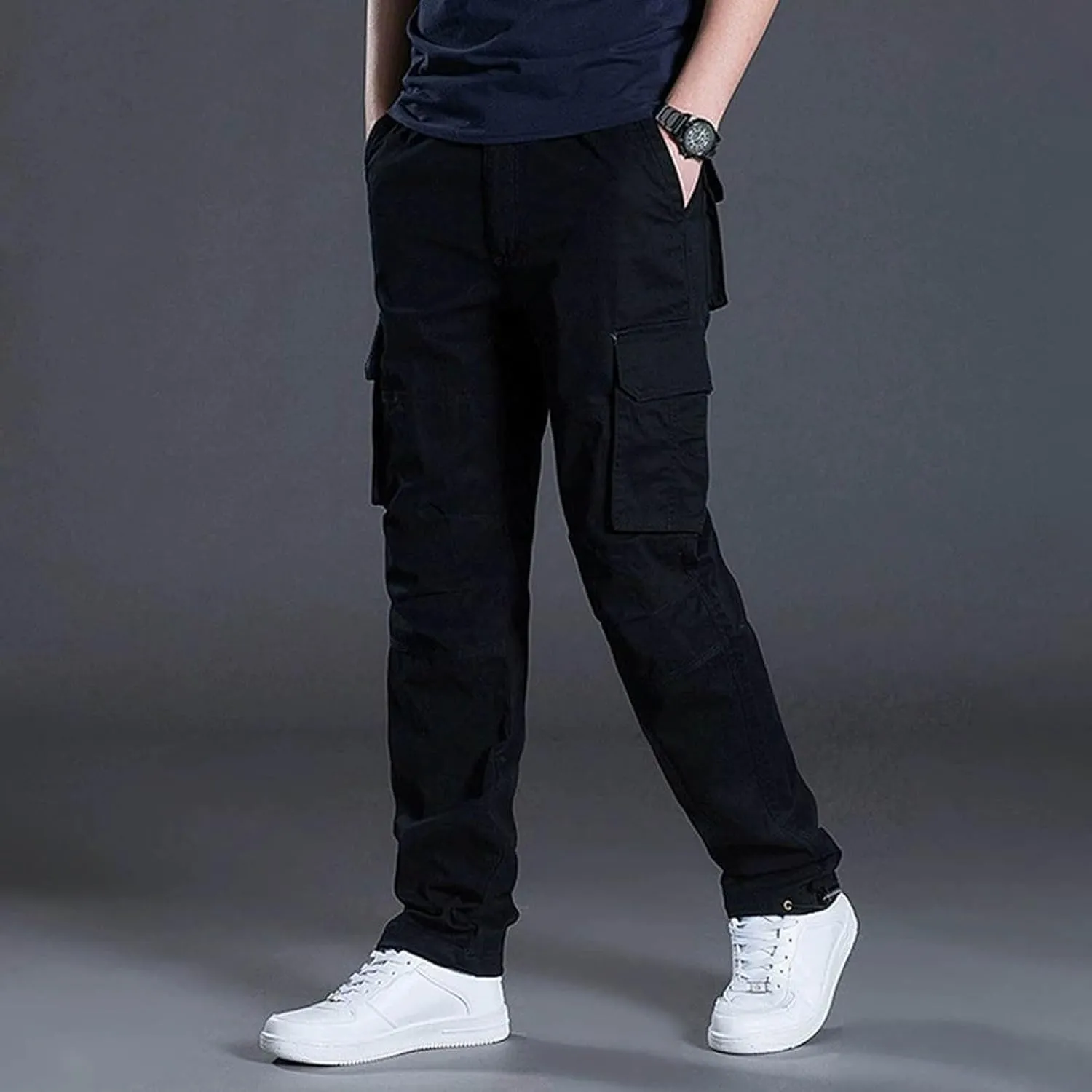 Men's Twill Pants Fashion Stretch Relaxed-Fit Cargo Pants Multi-Pocket Outdoor Sports Workout Athletic Work Pants