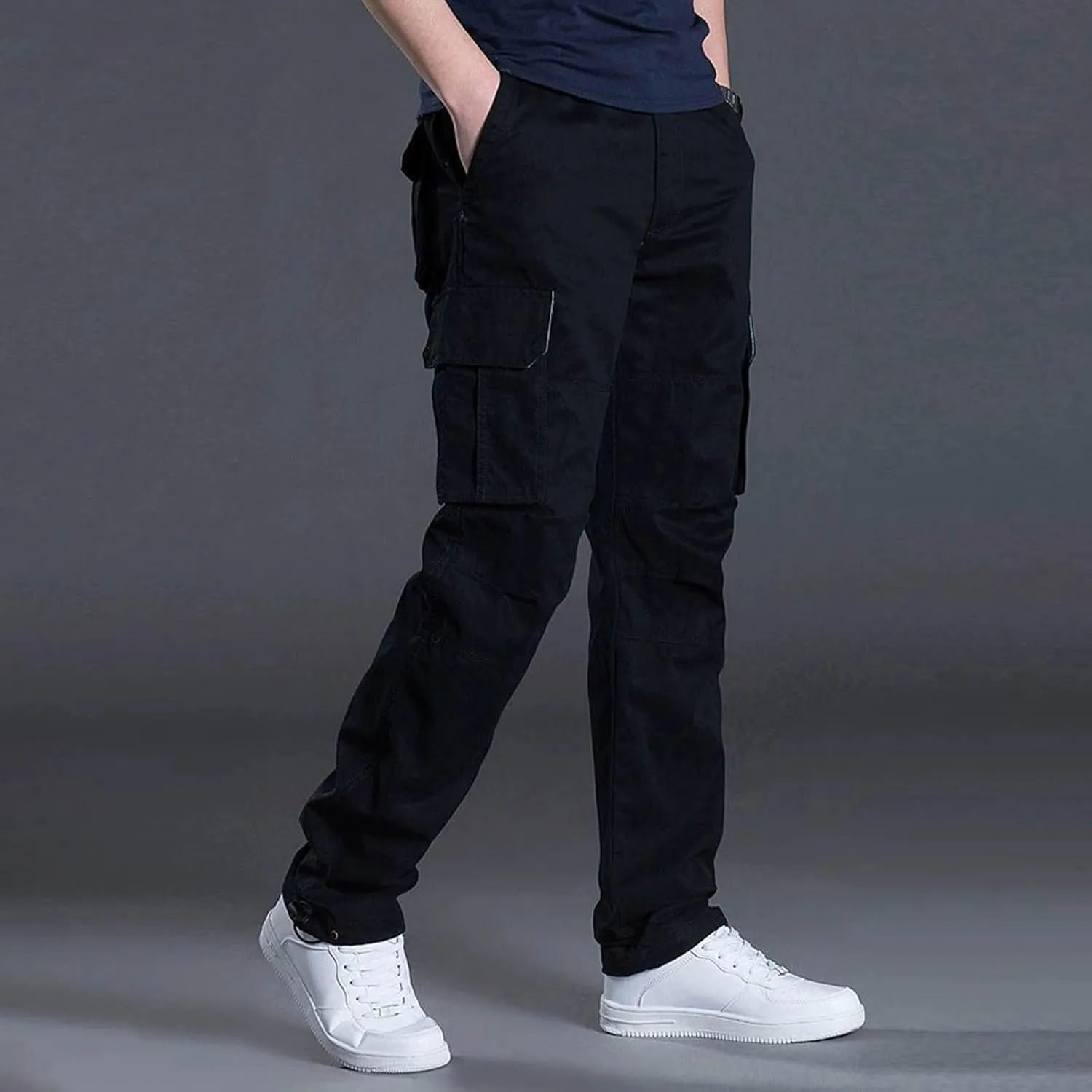 Men's Twill Pants Fashion Stretch Relaxed-Fit Cargo Pants Multi-Pocket Outdoor Sports Workout Athletic Work Pants