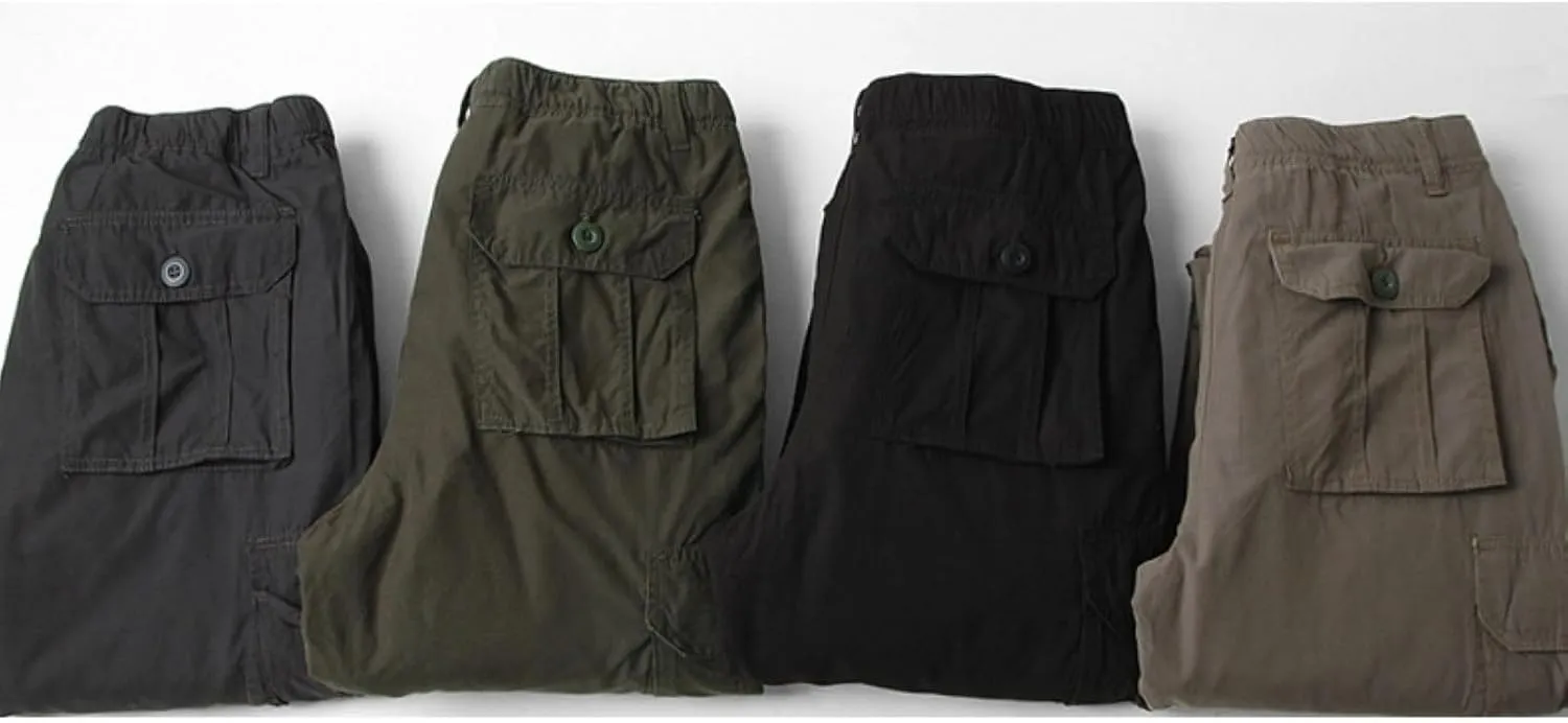 Men's Twill Pants Fashion Stretch Relaxed-Fit Cargo Pants Multi-Pocket Outdoor Sports Workout Athletic Work Pants