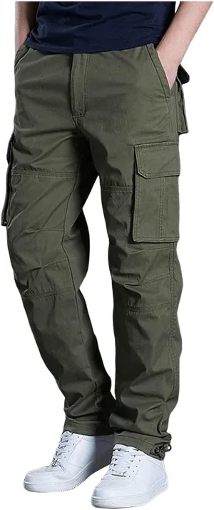 Men's Twill Pants Fashion Stretch Relaxed-Fit Cargo Pants Multi-Pocket Outdoor Sports Workout Athletic Work Pants