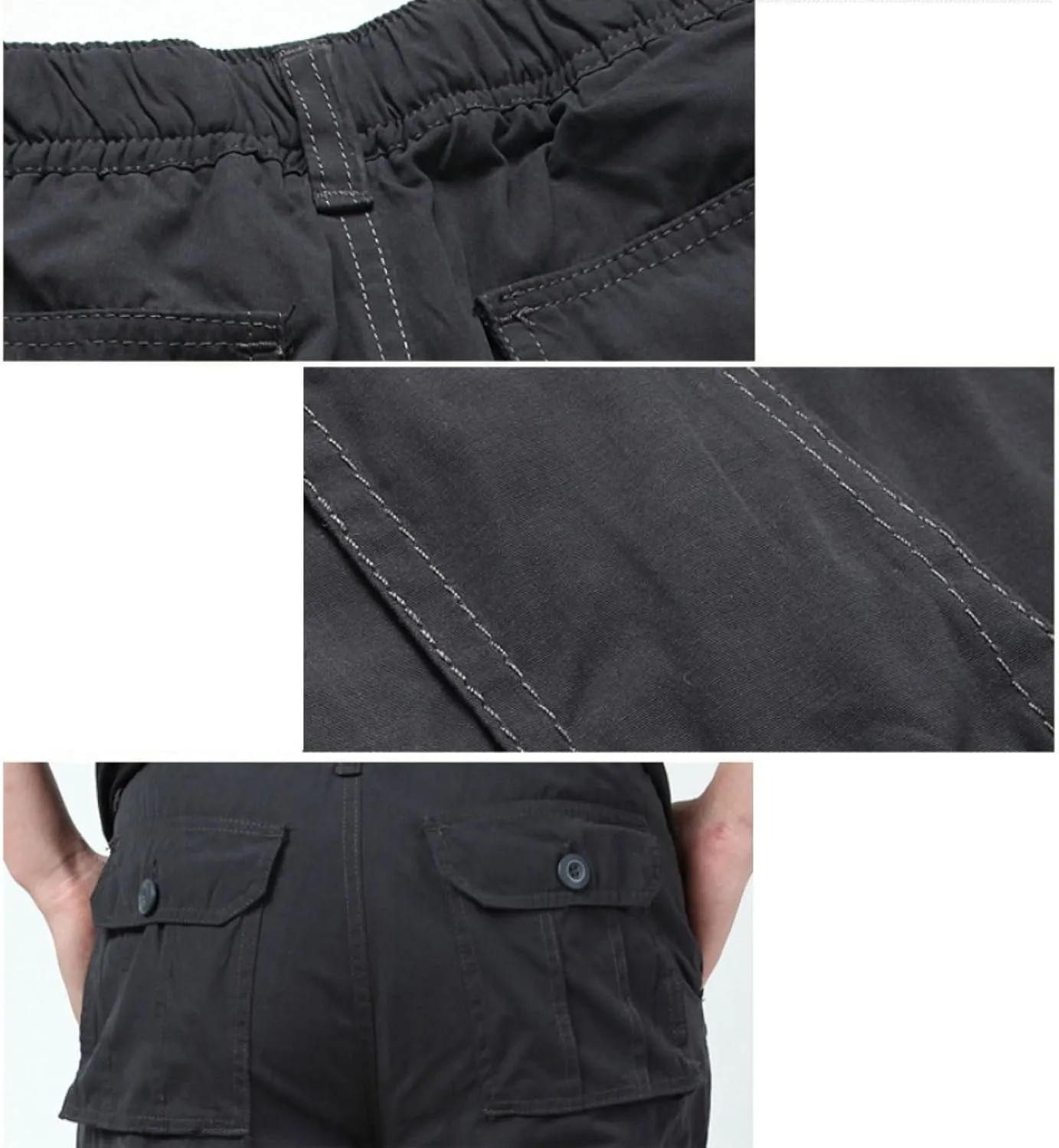 Men's Twill Pants Fashion Stretch Relaxed-Fit Cargo Pants Multi-Pocket Outdoor Sports Workout Athletic Work Pants