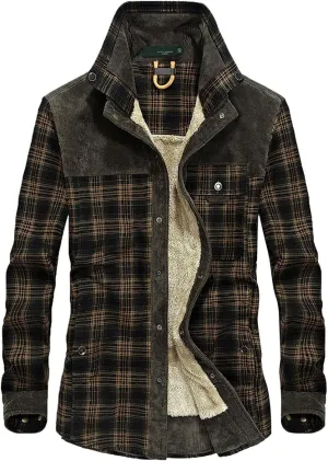 Mens Vintage Plaid Corduroy Sherpa Fleece Lined Trucker Jackets Heavyweight Fuzzy Flannel Shirts Denim Jackets