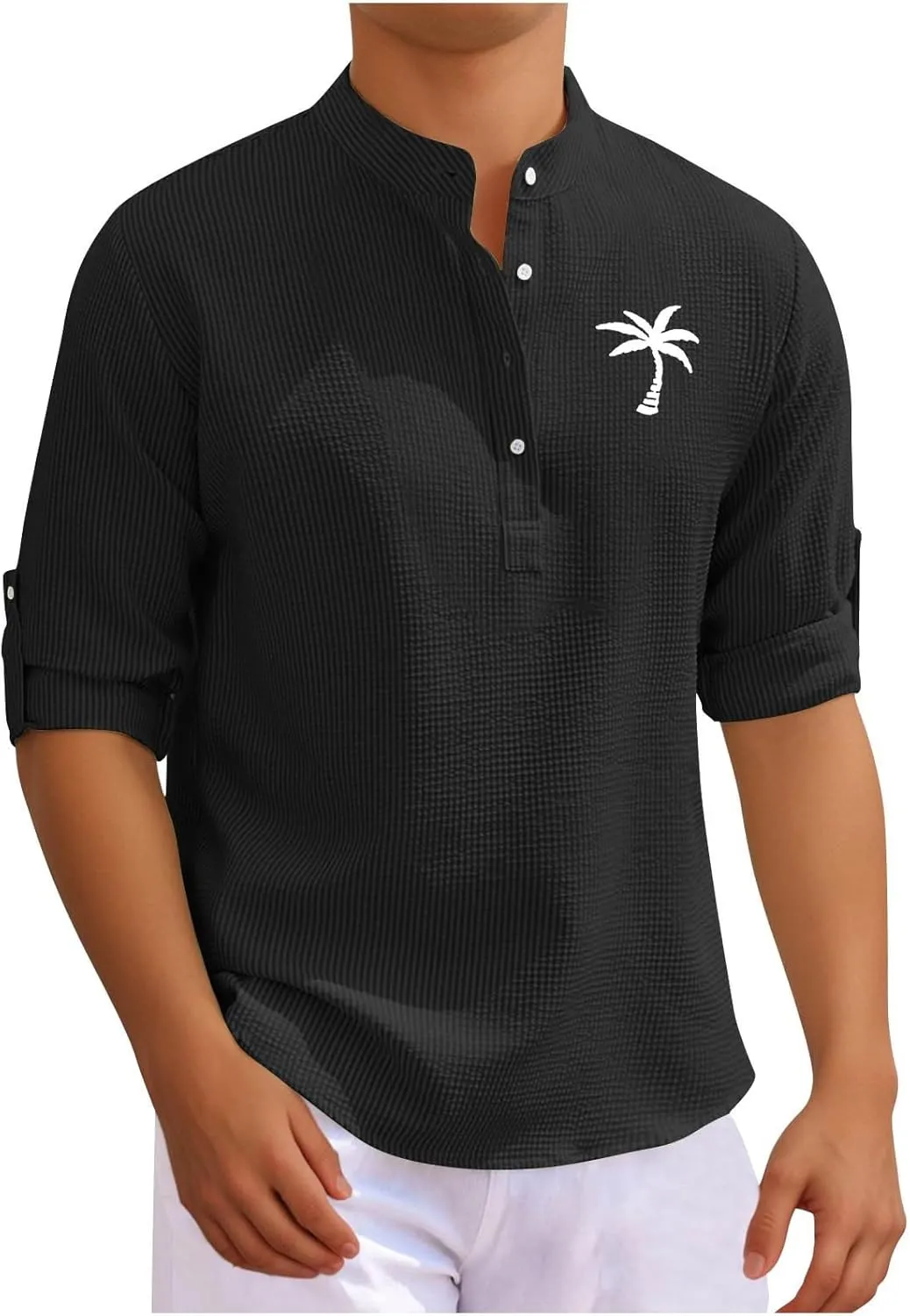 Men's Waffle Henley Shirt Trendy 3/4 Sleeve Camp Collar Dress Formal T-Shirts Hipster Summer Palm Beach Hippie Shirts