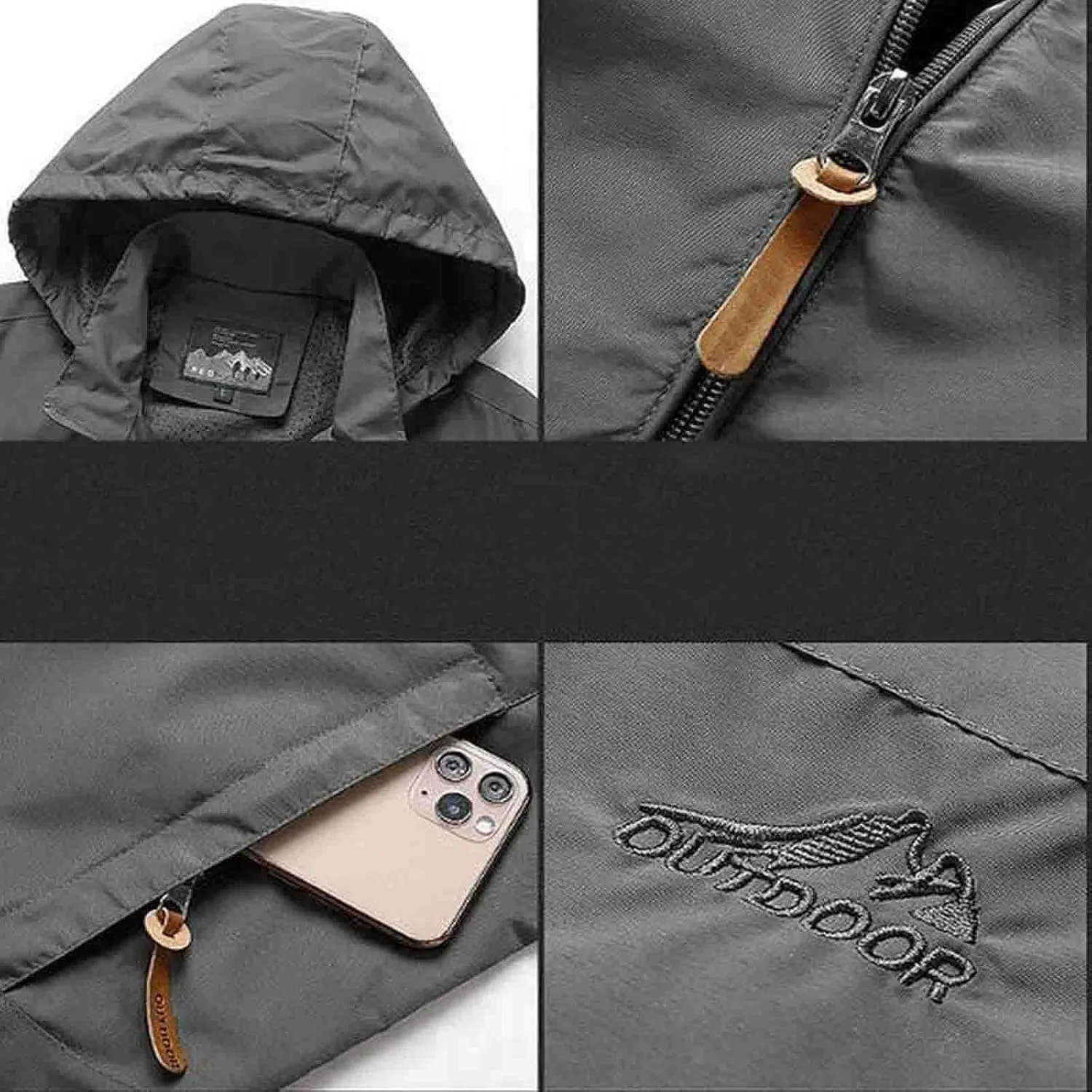 Mens Waterproof Tactical Jackets Lightweight Waterproof Raincoats with Hood Casual Stylish Outdoor Travel Jackets