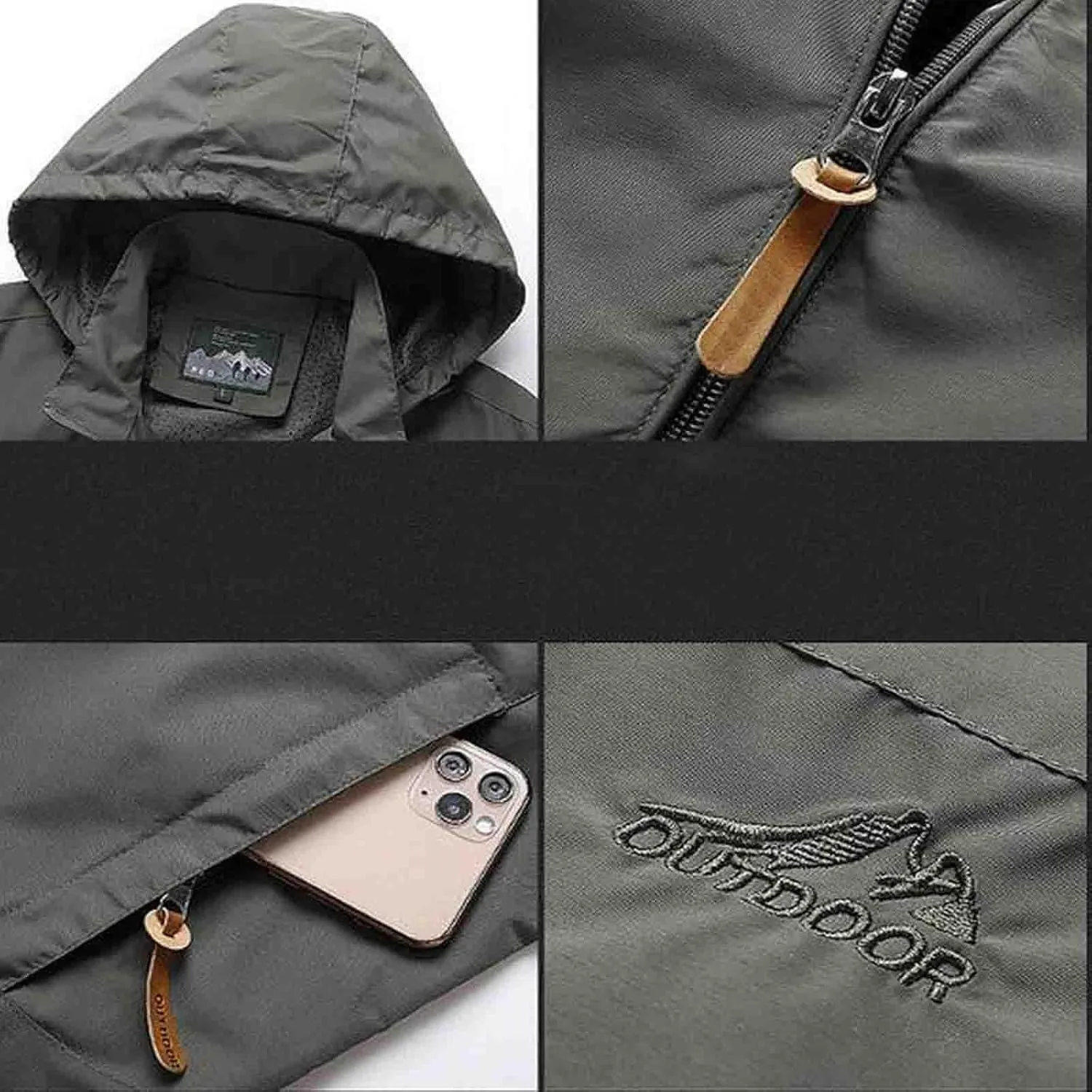 Mens Waterproof Tactical Jackets Lightweight Waterproof Raincoats with Hood Casual Stylish Outdoor Travel Jackets