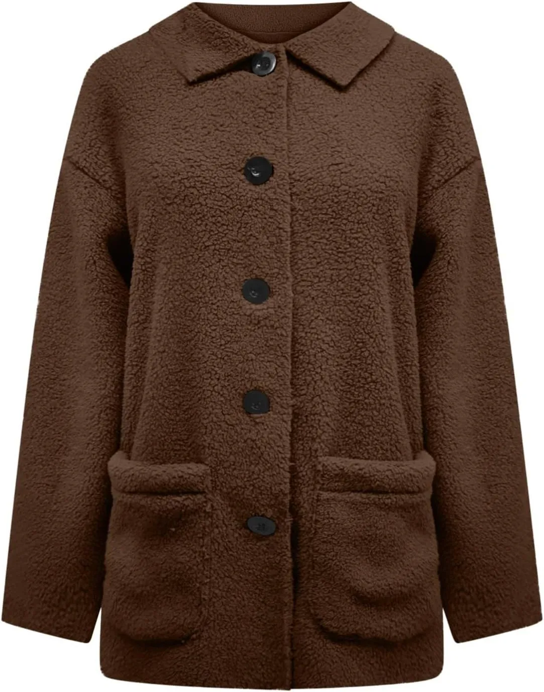 NBXNZWF Women's Winter Coats Long Sleeve Lapel Button Down Fleece Jacket Casual Trendy Fuzzy Warm Outerwear with Pockets