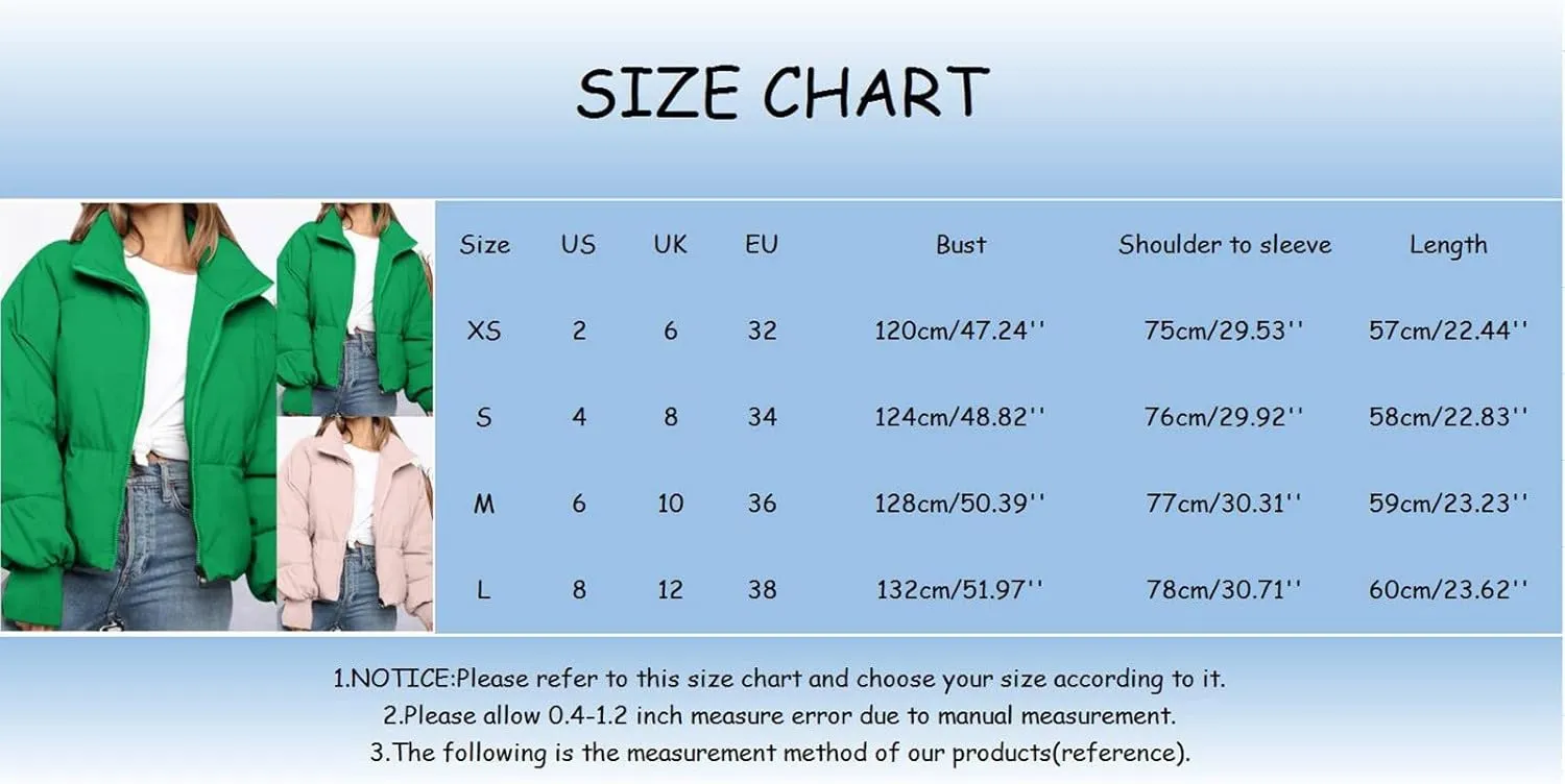 Oversized Puffer Jacket for Women Cropped Stand Collar Short Down Winter Coat Lightweight Quilted Jackets with Pocket