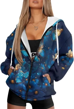 Oversized Sweatshirt for Women Zip Up Hoodies Long Sleeve Fall Outfits Oversized Sweaters Coat Casual Jackets
