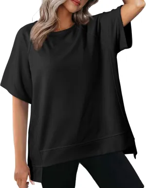 Oversized T Shirts for Women Crewneck Short Sleeve Casual Loose Summer Tops Lightweight High Low Blouse Tee Tops