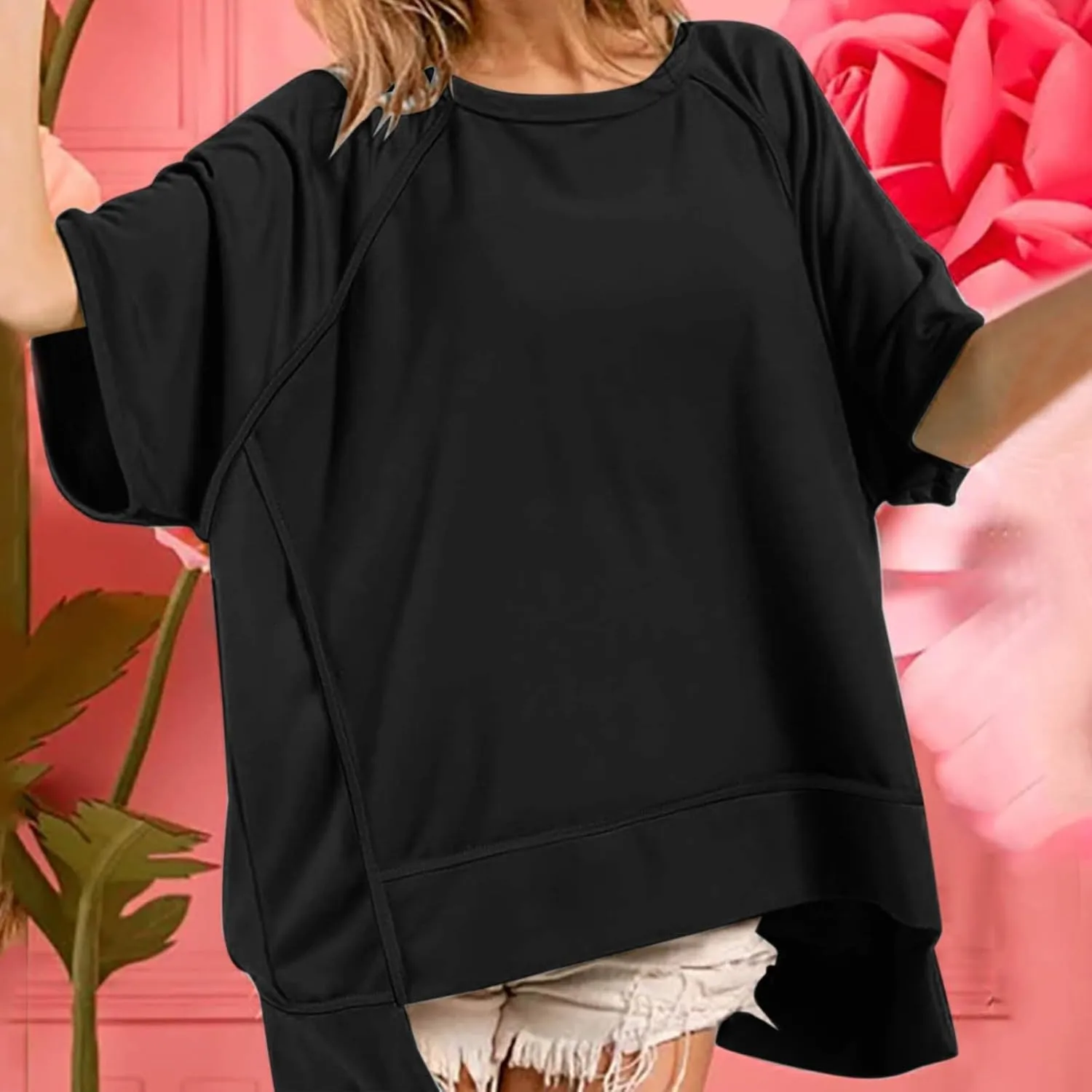 Oversized T Shirts for Women Crewneck Short Sleeve Casual Loose Summer Tops Lightweight High Low Blouse Tee Tops