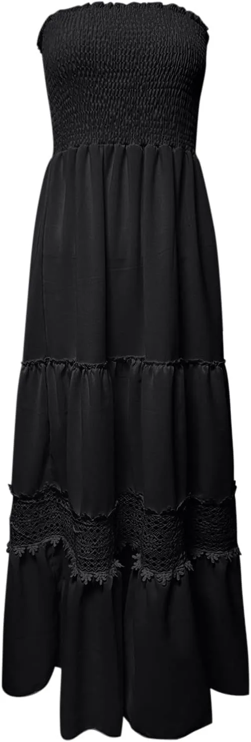 Party Dresses for Women Eyelet Strapless Lace Tiered Ruffle Smocked Ruched Dresses Evening Party Beach Vacation Clothes