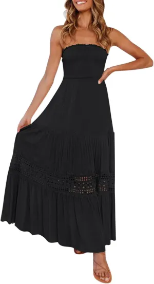 Party Dresses for Women Eyelet Strapless Lace Tiered Ruffle Smocked Ruched Dresses Evening Party Beach Vacation Clothes