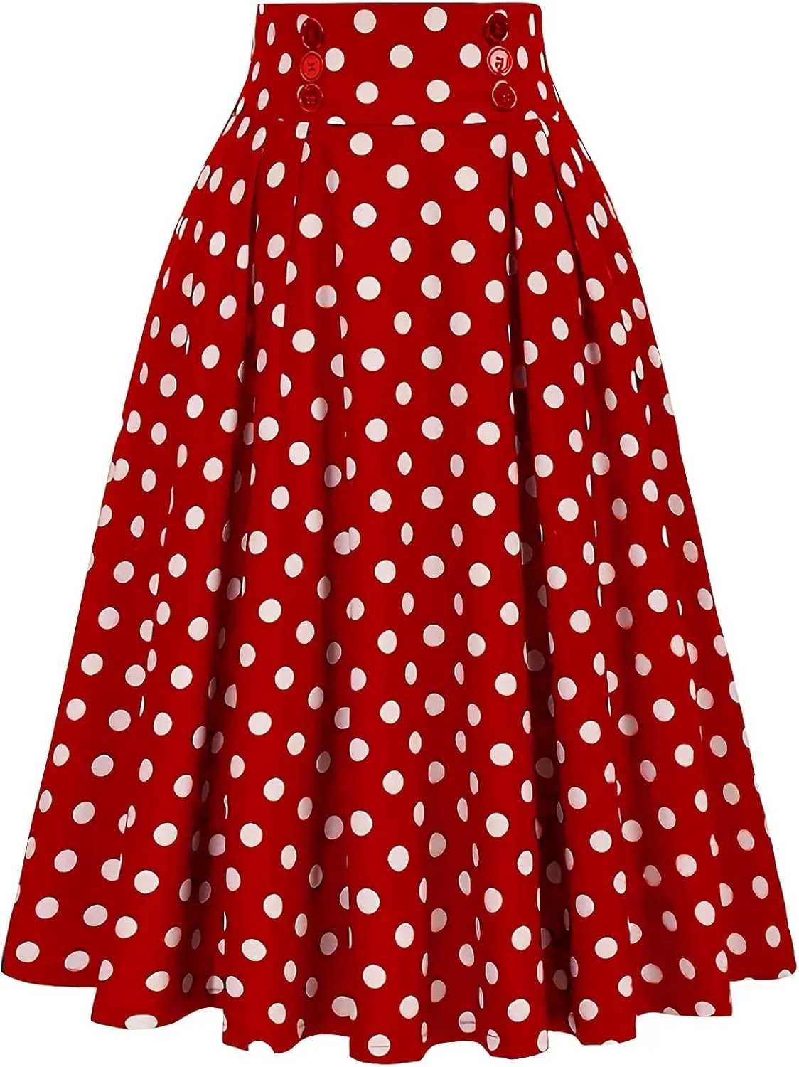 Pleated Skirts for Women Vintage Polka Dot A-line Midi Skirt Button High Waisted Skirt Flowy Long Skirts