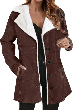 Plus Size Winter Coats for Women 2025 Fleece Lined Button Down Sherpa Fur Hooded Coat Parka Peacoat Outerwear Jackets