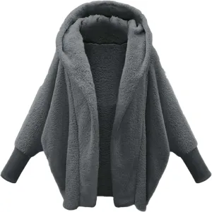 Plus Size Winter Fleece Cardigan Jackets for Women with Hood Sherpa Thermal Lantern Sleeve Fuzzy Cozy Coats Outerwear
