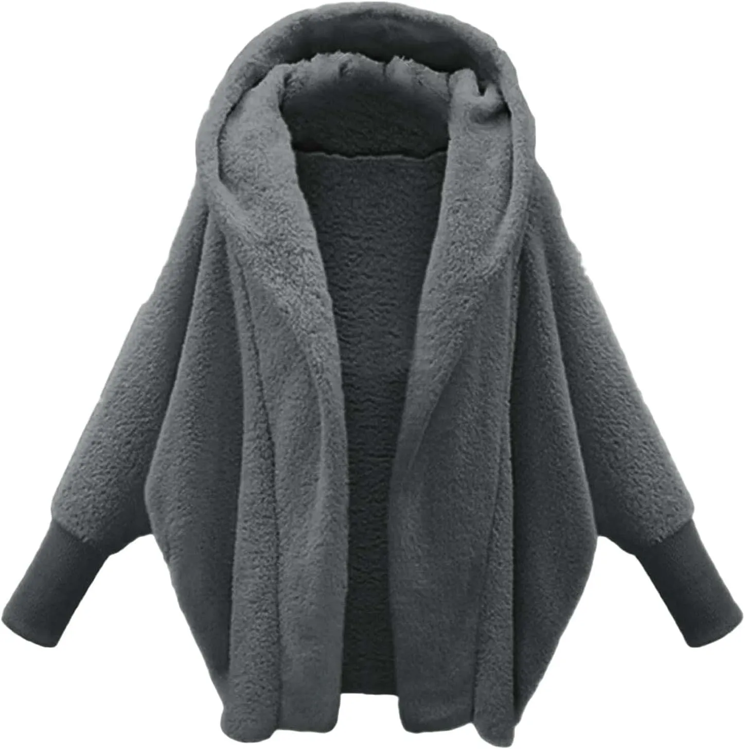Plus Size Winter Fleece Cardigan Jackets for Women with Hood Sherpa Thermal Lantern Sleeve Fuzzy Cozy Coats Outerwear