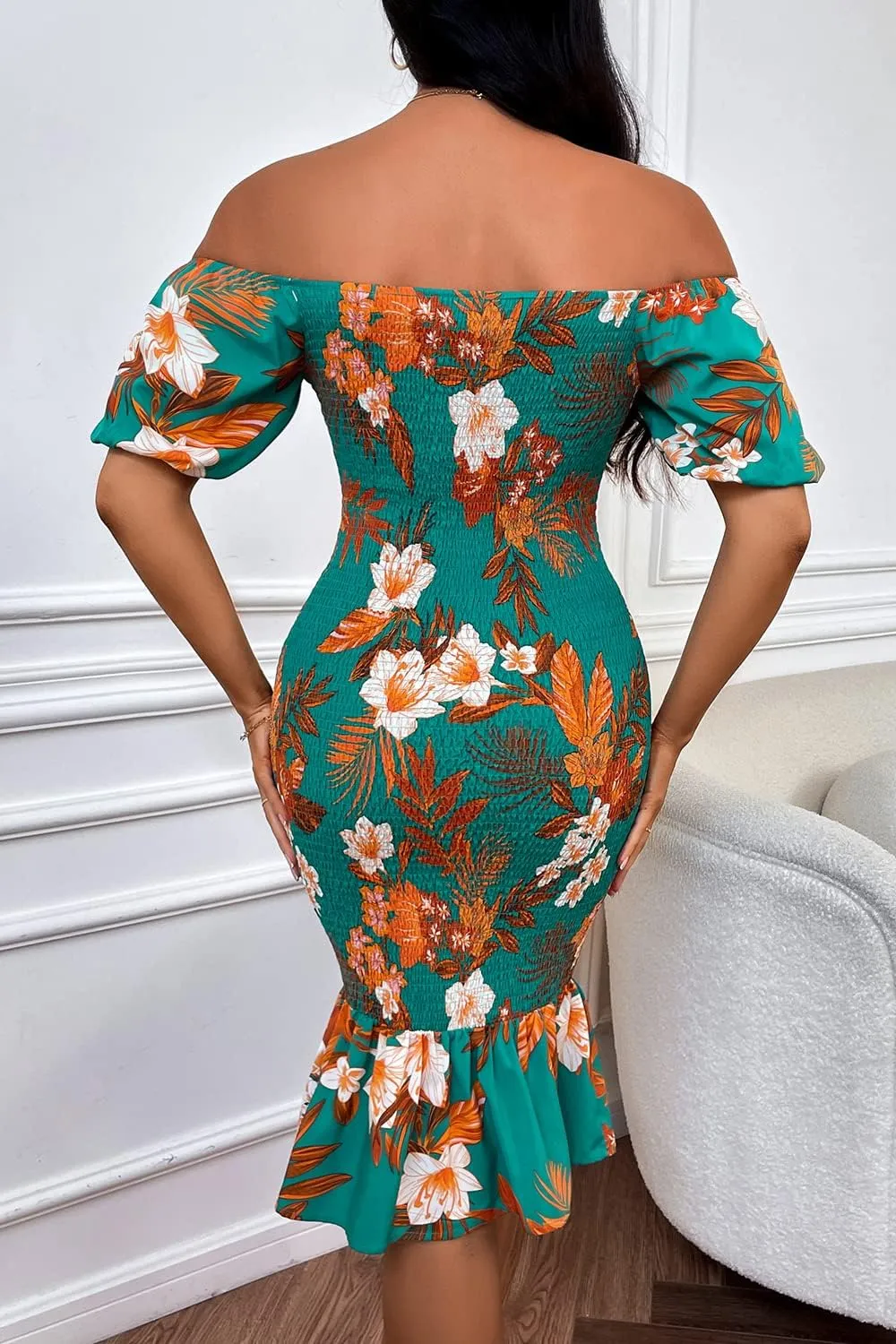 PRETTYGARDEN Summer Floral Bodycon Midi Dresses 2025 Puff Sleeve Mermaid Cocktail Baby Shower Photoshoot Maternity Dress