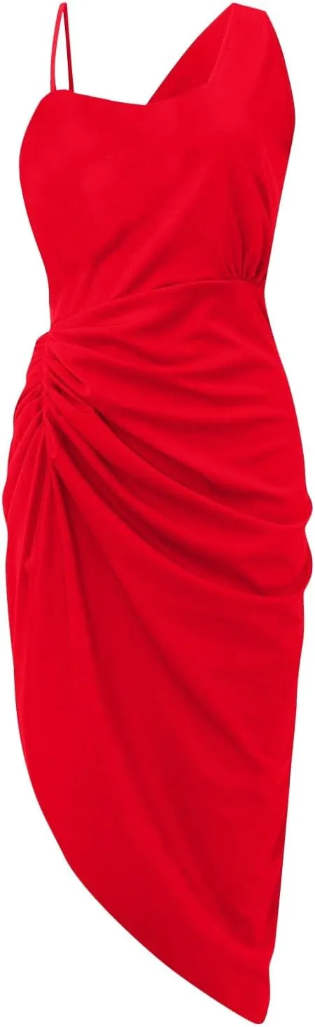 Prom Dresses for Women 2024 Sleeveless One Shoulder High Split Pleated Cocktail Sequin Evening Party Midi Dress