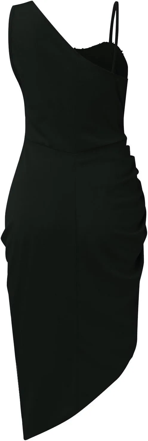 Prom Dresses for Women 2024 Sleeveless One Shoulder High Split Pleated Cocktail Sequin Evening Party Midi Dress