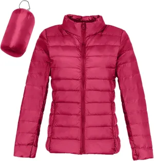 Puffer Jacket for Women Full-Zip Short Windproof Down Jacket Winter Thermal Lightweight Puffer Coat with Pockets