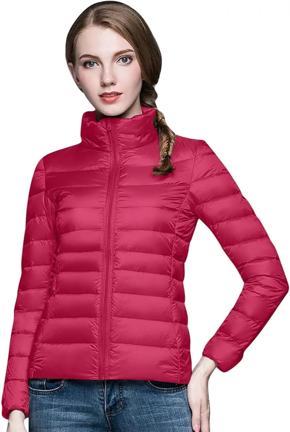 Puffer Jacket for Women Full-Zip Short Windproof Down Jacket Winter Thermal Lightweight Puffer Coat with Pockets