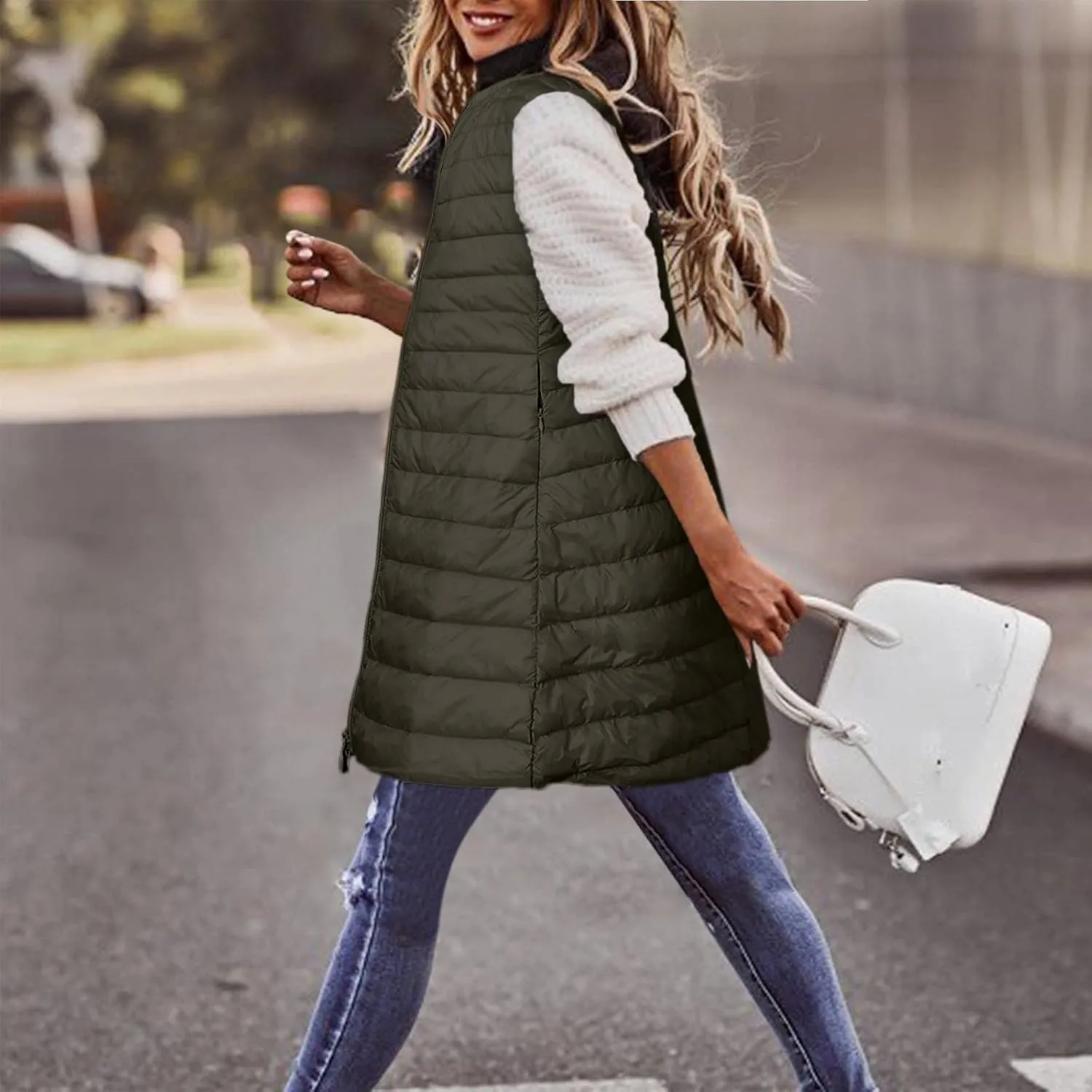 Puffer Vest Women Jacket Hooded Windproof Winter Coat with Recycled Insulation Winter Slim Short Hooded Warm White