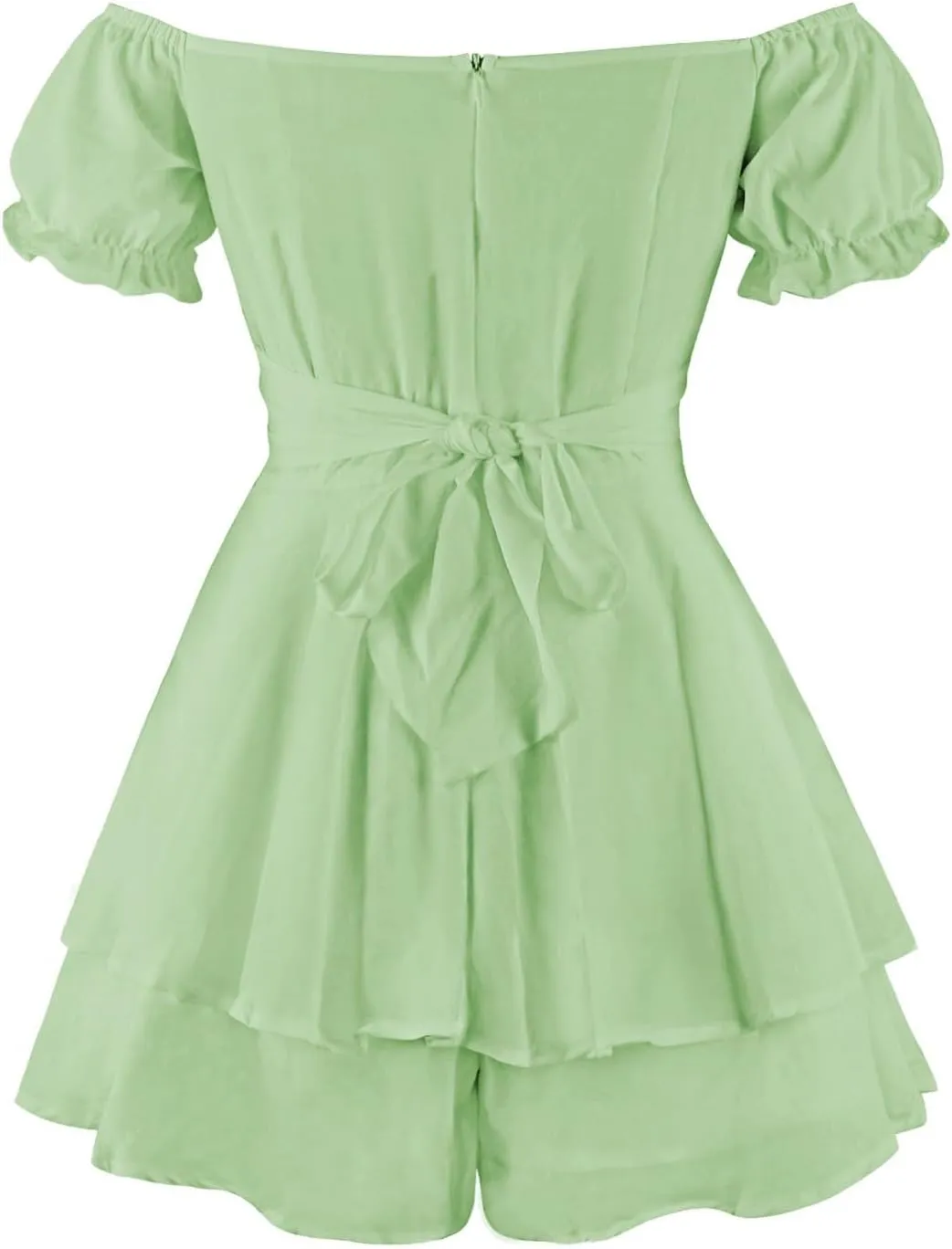 Romper for Women Tie Back Off Shoulder Wrap Layer Ruffle Short Sleeve Dress Solid Color Mini Jumpsuit Playsuits