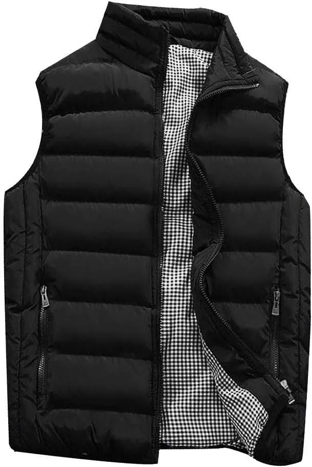 RTRDE Men's Puffer Vest Sleeveless Jacket Bubble Zipper Winter Outdoor Warm Water-Resistant Coat Vests Outerwear, S-5XL