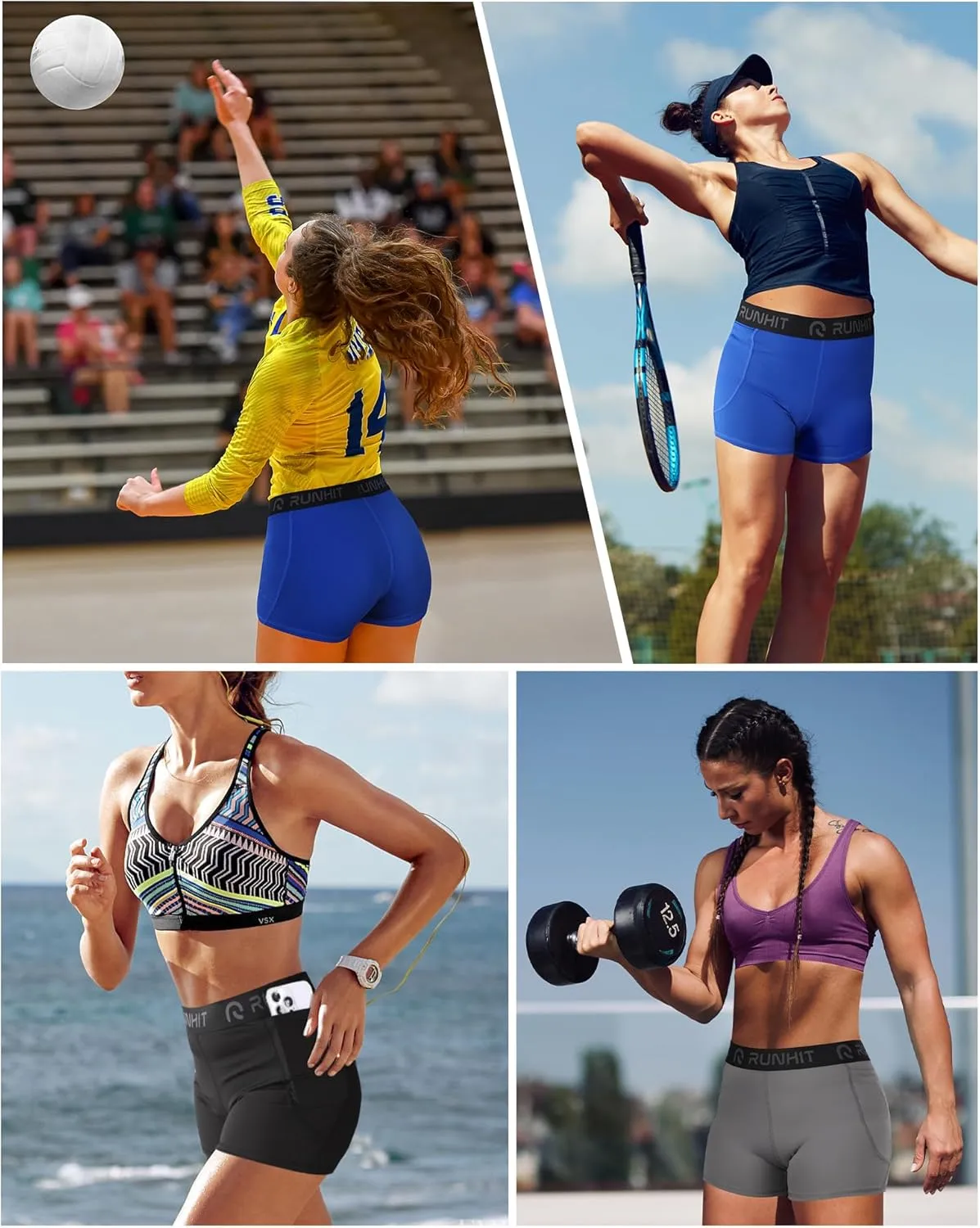Runhit 3" Volleyball Shorts Womens 3 Pack Compression Shorts for Women Spandex Shorts Women Workout Athletic Yoga Gym