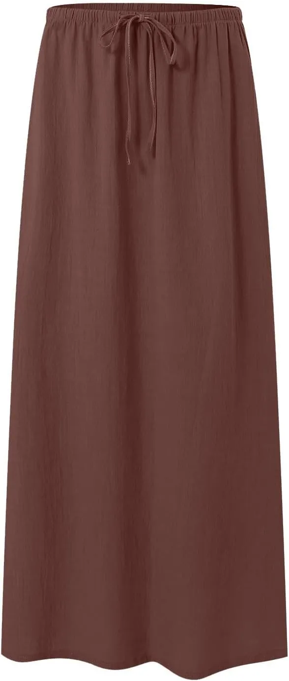 Rvidbe Summer Skirts for Women 2025 Vacation Comfortable Drawstring Waist Vacation Boho Flowy Skirts Solid Color Beach Skirts