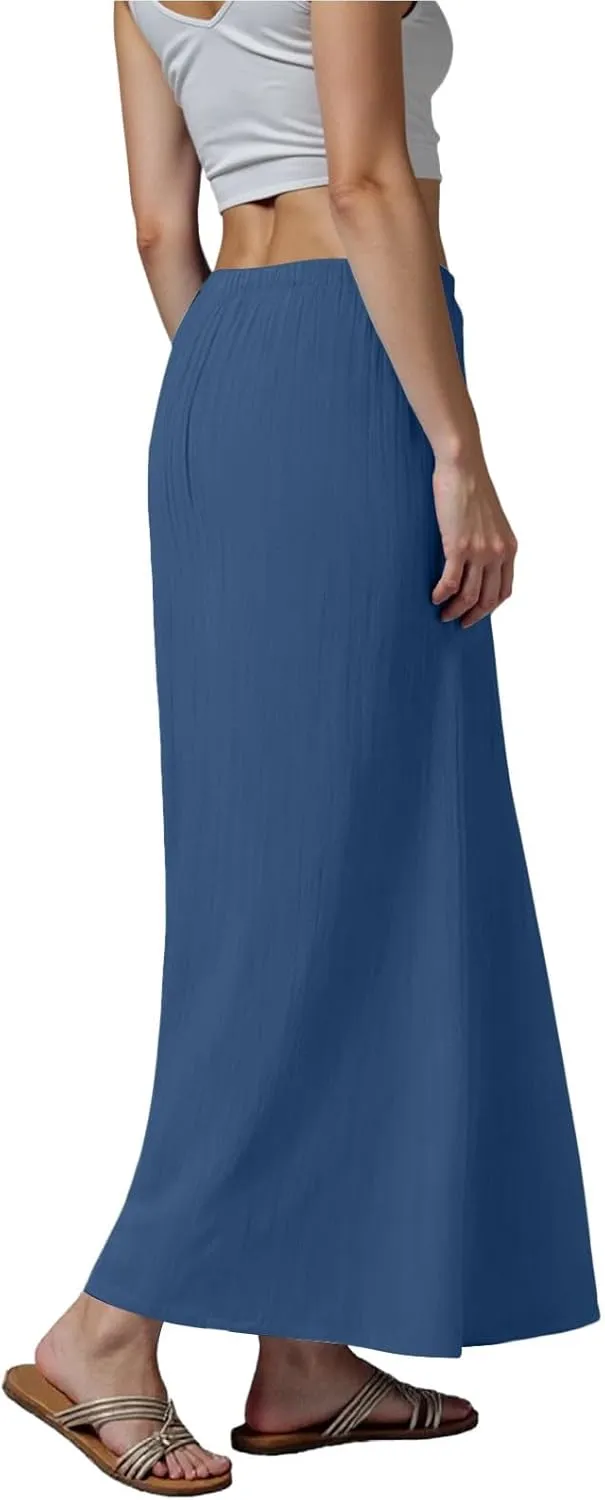 Rvidbe Summer Skirts for Women 2025 Vacation Comfortable Drawstring Waist Vacation Boho Flowy Skirts Solid Color Beach Skirts