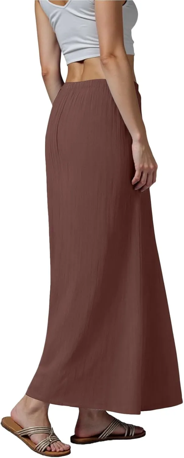 Rvidbe Summer Skirts for Women 2025 Vacation Comfortable Drawstring Waist Vacation Boho Flowy Skirts Solid Color Beach Skirts