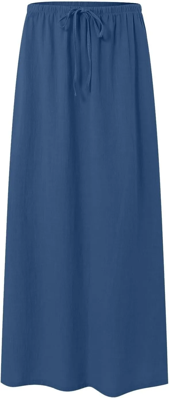 Rvidbe Summer Skirts for Women 2025 Vacation Comfortable Drawstring Waist Vacation Boho Flowy Skirts Solid Color Beach Skirts