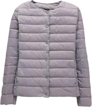SaoBiiu Women Winter Coat Ultra Light Ollarless Down Jackets Portable Crew Neck Puffer Jackets