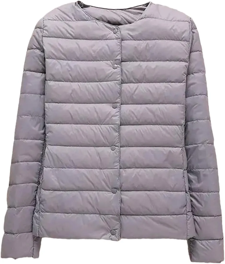SaoBiiu Women Winter Coat Ultra Light Ollarless Down Jackets Portable Crew Neck Puffer Jackets
