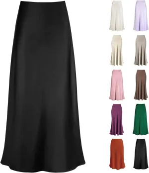 Satin Maxi Skirt for Women 2025 Trendy High Waisted Silk A-Line Skirts Party Summer Spring Elegant Long Dress