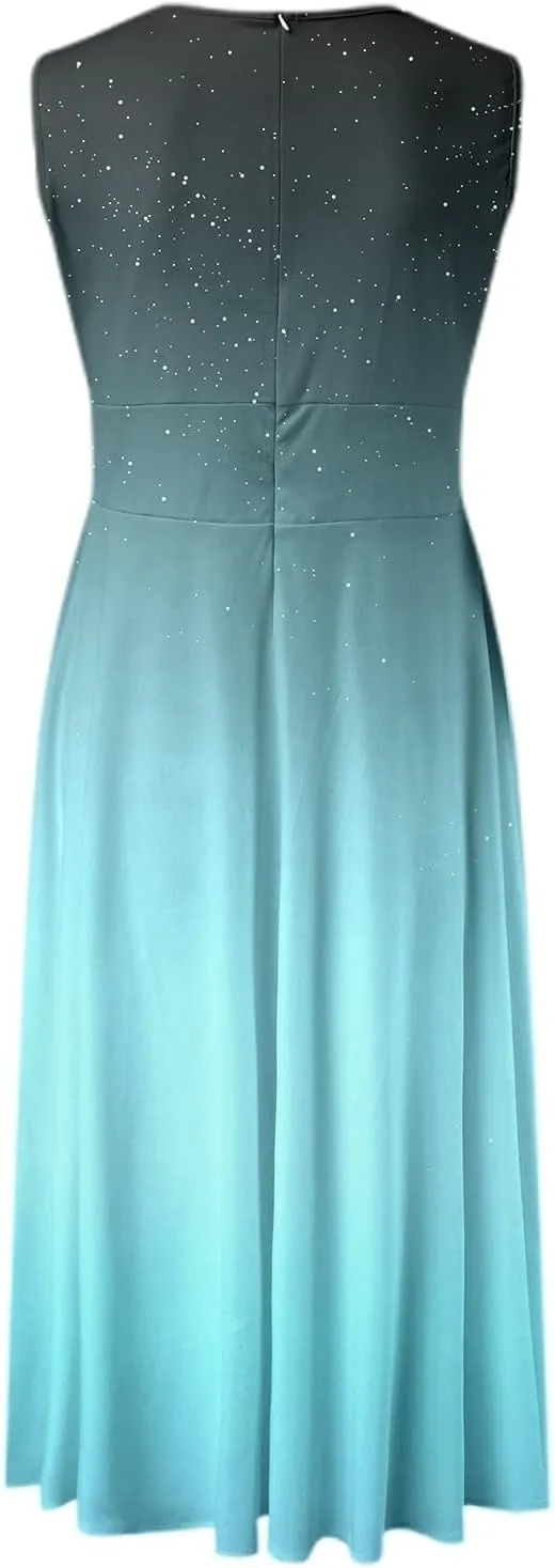 Sexy Dresses for Women Flowy Galaxy Deep V Neck Sleeveless Empire Waist Wedding Guest Dress Evening Party Sexy 80S Outfit