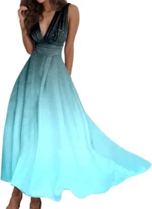 Sexy Dresses for Women Flowy Galaxy Deep V Neck Sleeveless Empire Waist Wedding Guest Dress Evening Party Sexy 80S Outfit