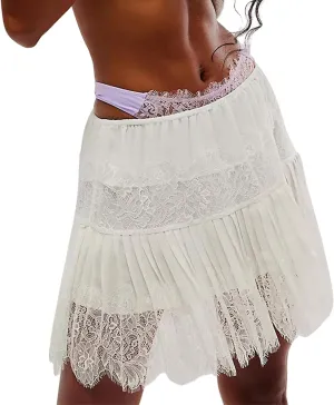 Sexy Lace Mini Skirts for Women Y2k Mid-Rise Pleated Skirts Summer Casual Short Skirts Party Club Wear
