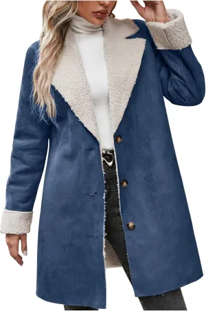Sherpa Lined Jackets for Women Winter Suede Coats Long Trench Coat Single Breasted Overcoats Long Coats